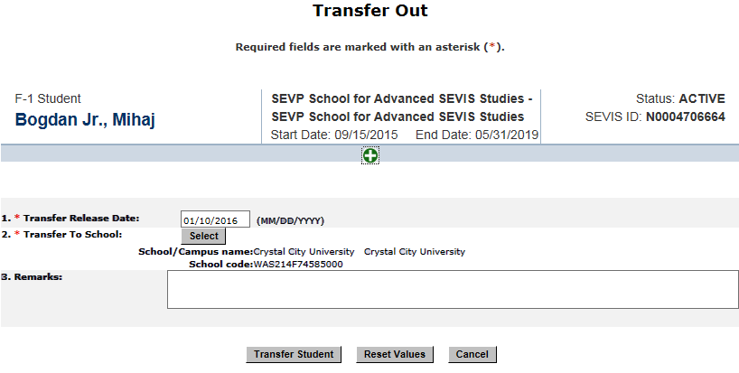 The Transfer Out page