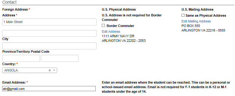 Contact Section on the Update Personal Information Page