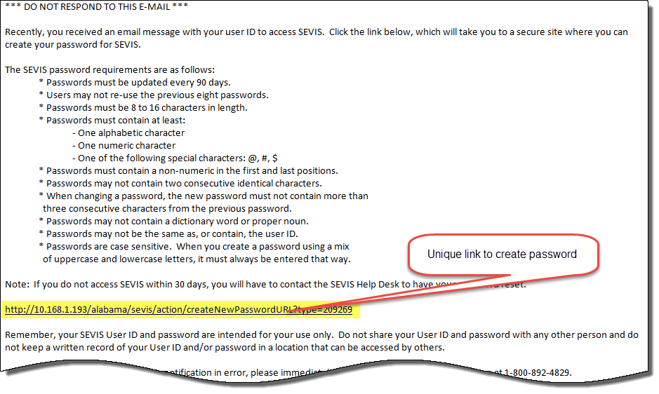The second of two emails received by new officials from SEVIS