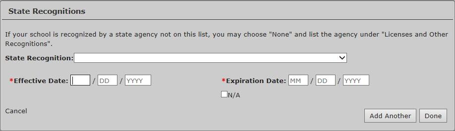 The State Recognitions modal 